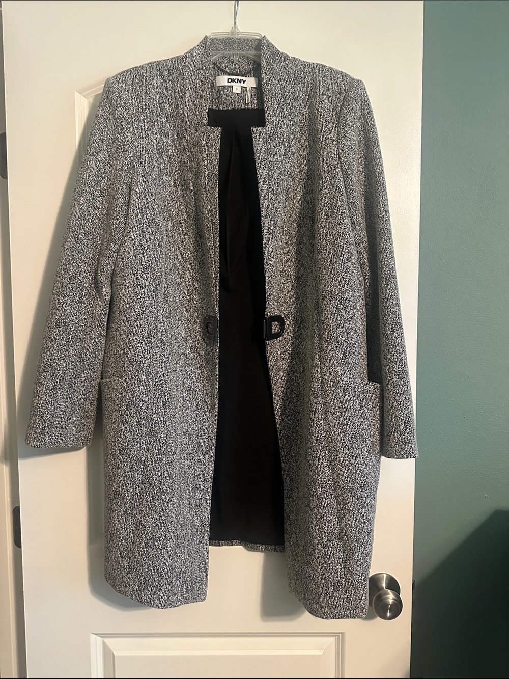 DKNY Gray Textured Open-Front Trench Coat